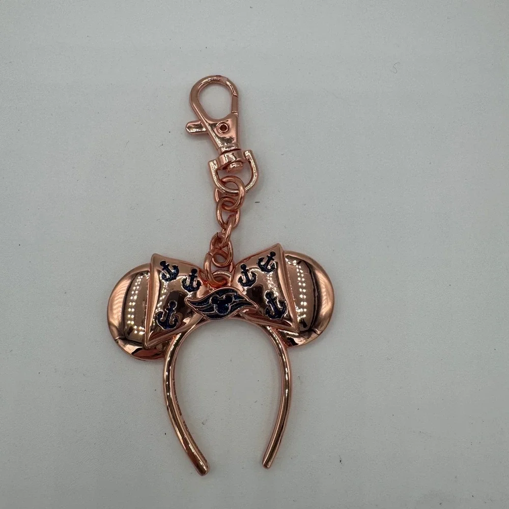 Disney parks minnie mouse rose gold ear headband keychain anchor-patterned bow